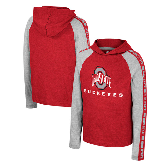 Youth Colosseum Scarlet Ohio State Buckeyes Ned Raglan Long Sleeve Hooded T-Shirt