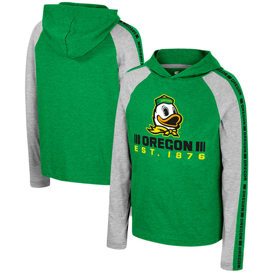 Youth Colosseum Green Oregon Ducks Ned Raglan Long Sleeve Hooded T-Shirt