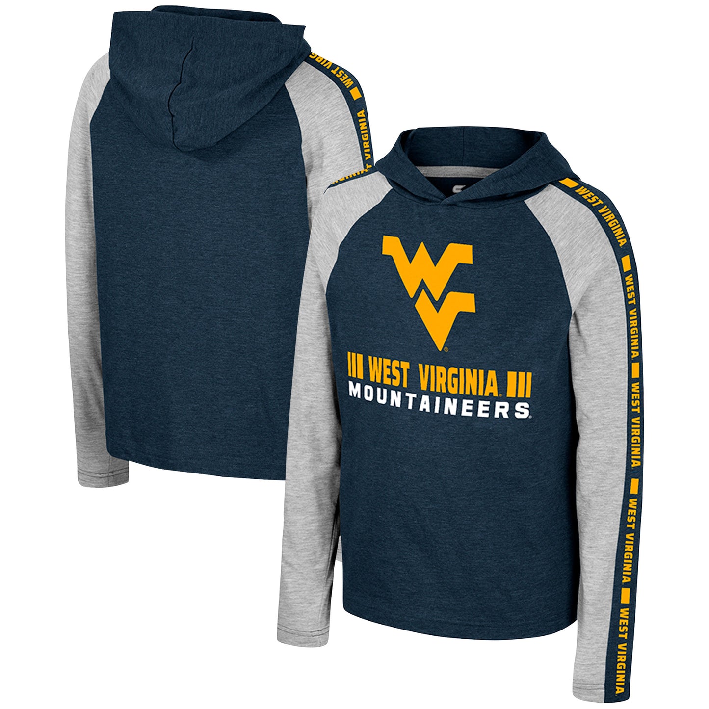 Youth Colosseum Navy West Virginia Mountaineers Ned Raglan Long Sleeve Hooded T-Shirt