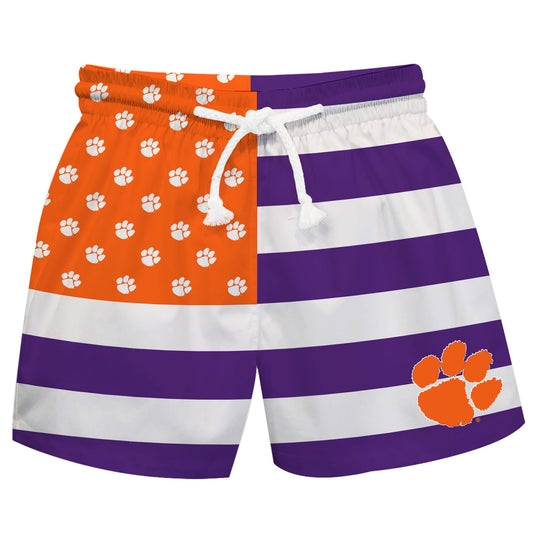 Toddler Vive La Fete  Purple/Orange Clemson Tigers Flag Swim Trunks