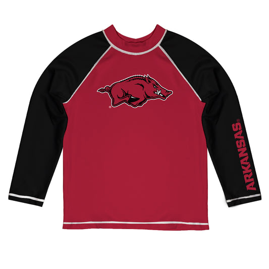 Toddler Vive La Fete  Cardinal/Black Arkansas Razorbacks Solid Contrast Contrast Rash Guard