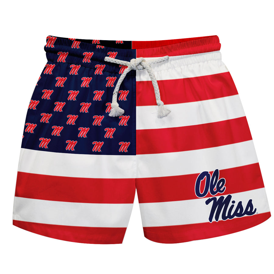 Toddler Vive La Fete  Red/Navy Ole Miss Rebels Flag Swim Trunks