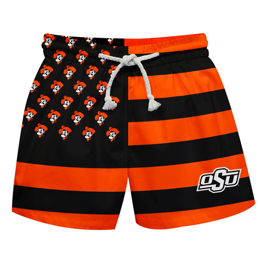 Toddler Vive La Fete  Black/Orange Oklahoma State Cowboys Flag Swim Trunks