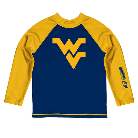 Toddler Vive La Fete  Blue/Gold West Virginia Mountaineers Solid Contrast Contrast Rash Guard