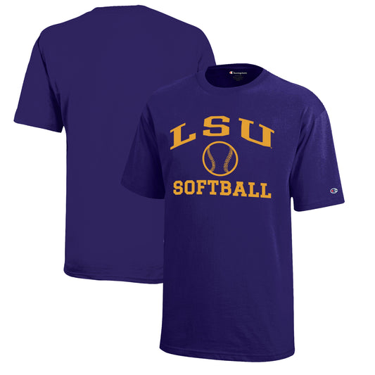 Youth Champion  Purple LSU Tigers Icon Logo Softball T-Shirt