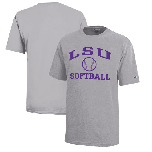 Youth Champion  Gray LSU Tigers Icon Logo Softball T-Shirt