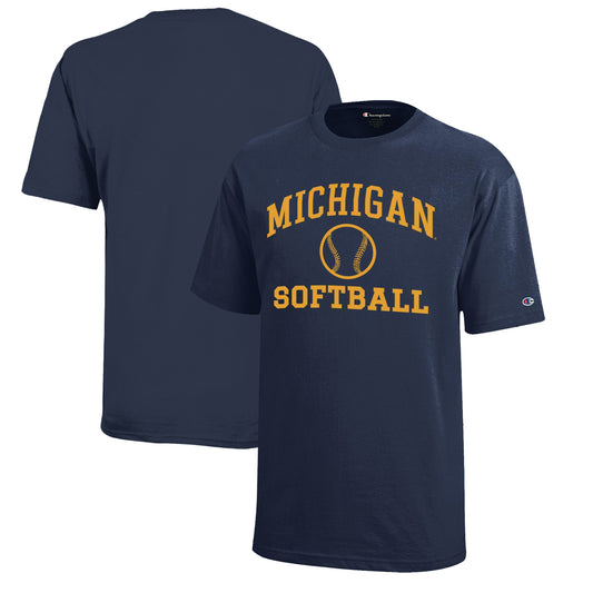 Youth Champion  Navy Michigan Wolverines Icon Logo Softball T-Shirt