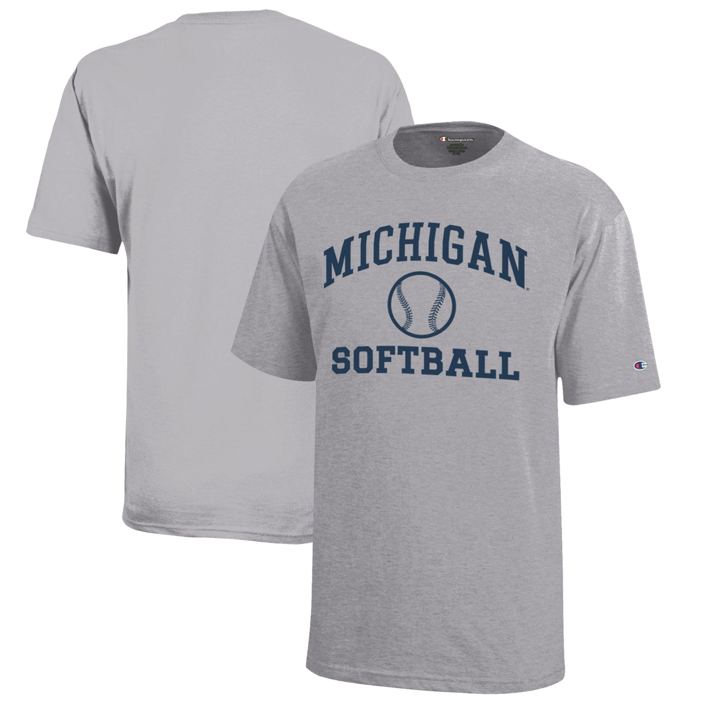 Youth Champion  Gray Michigan Wolverines Icon Logo Softball T-Shirt