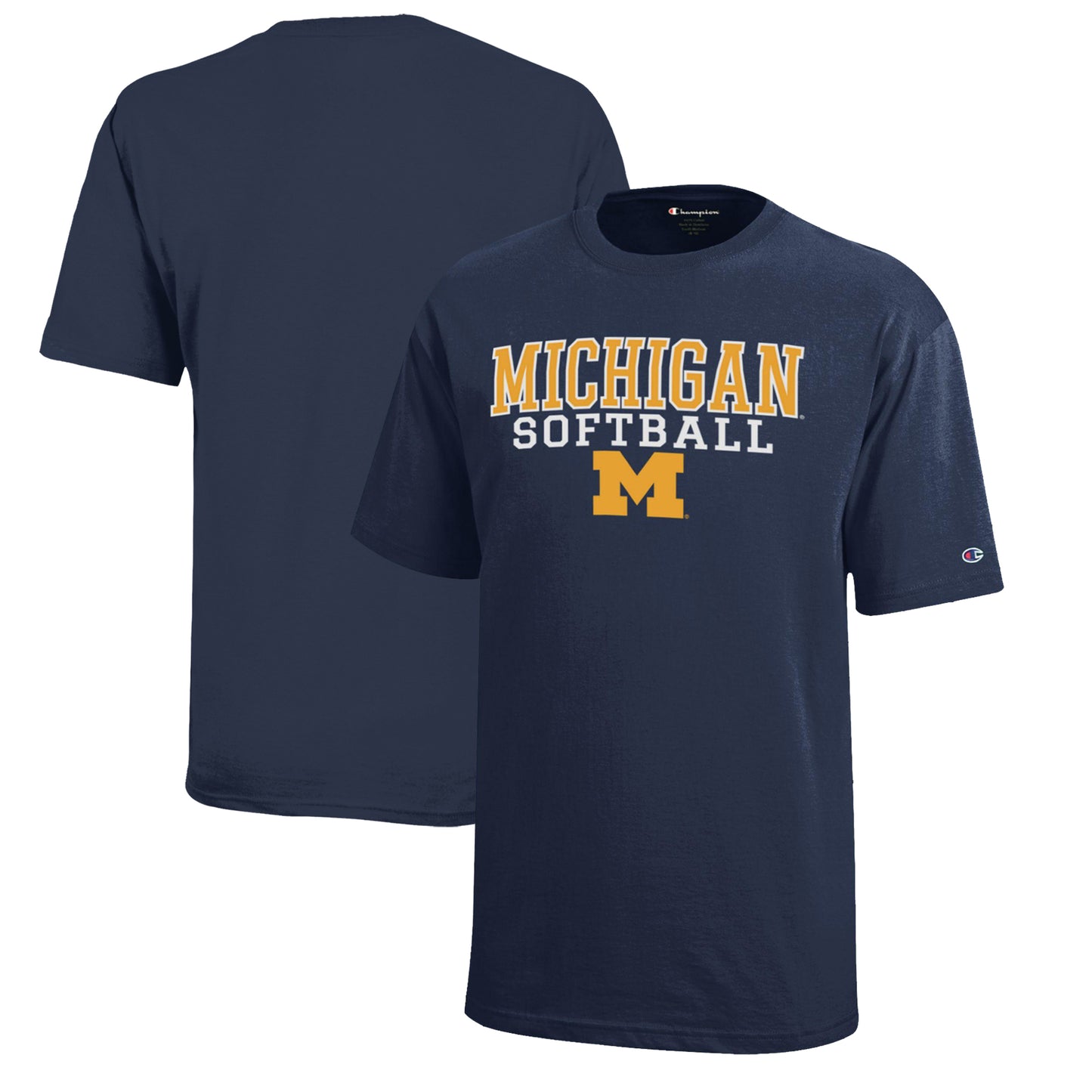 Youth Champion  Navy Michigan Wolverines Stacked Logo Softball T-Shirt