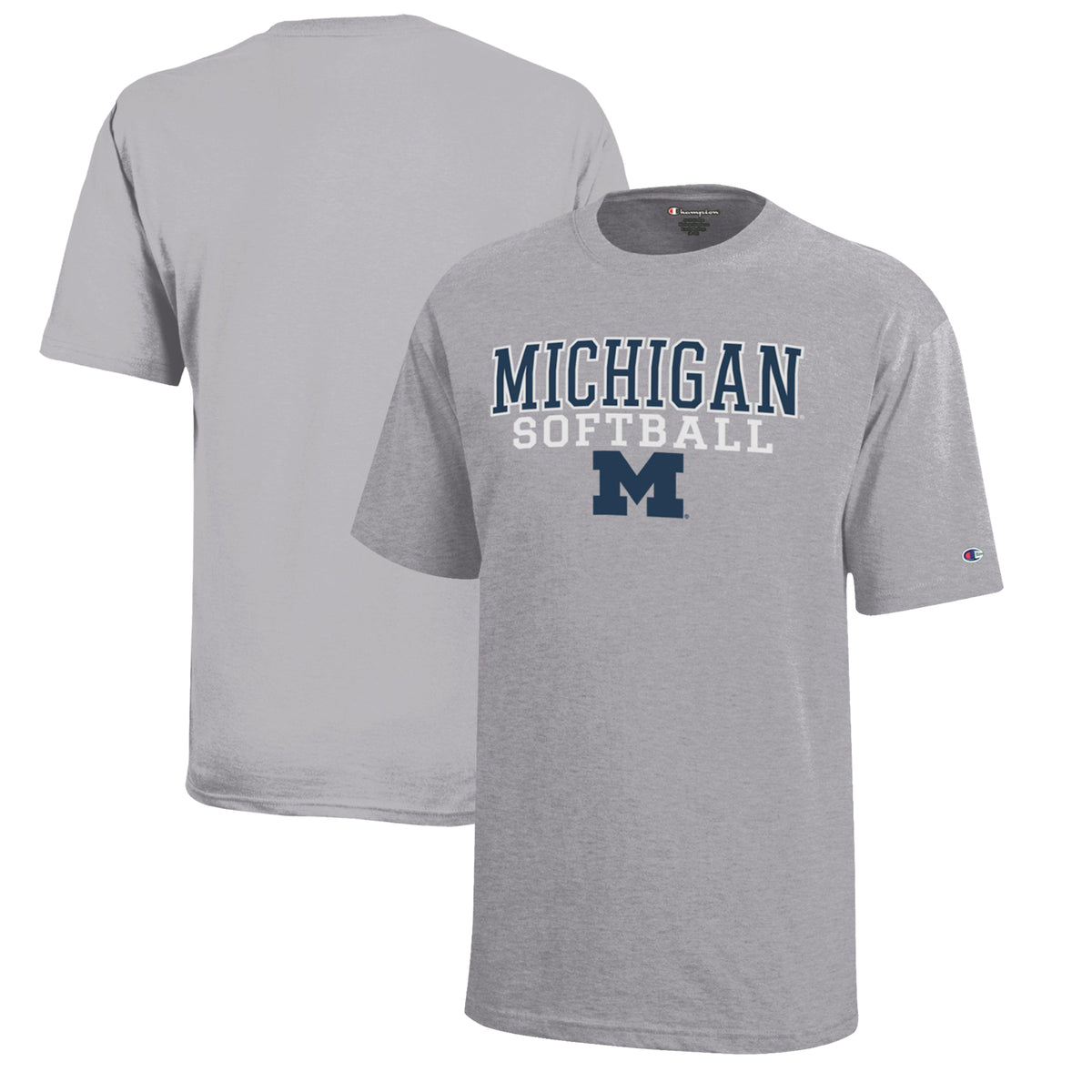 Youth Champion  Gray Michigan Wolverines Stacked Logo Softball T-Shirt