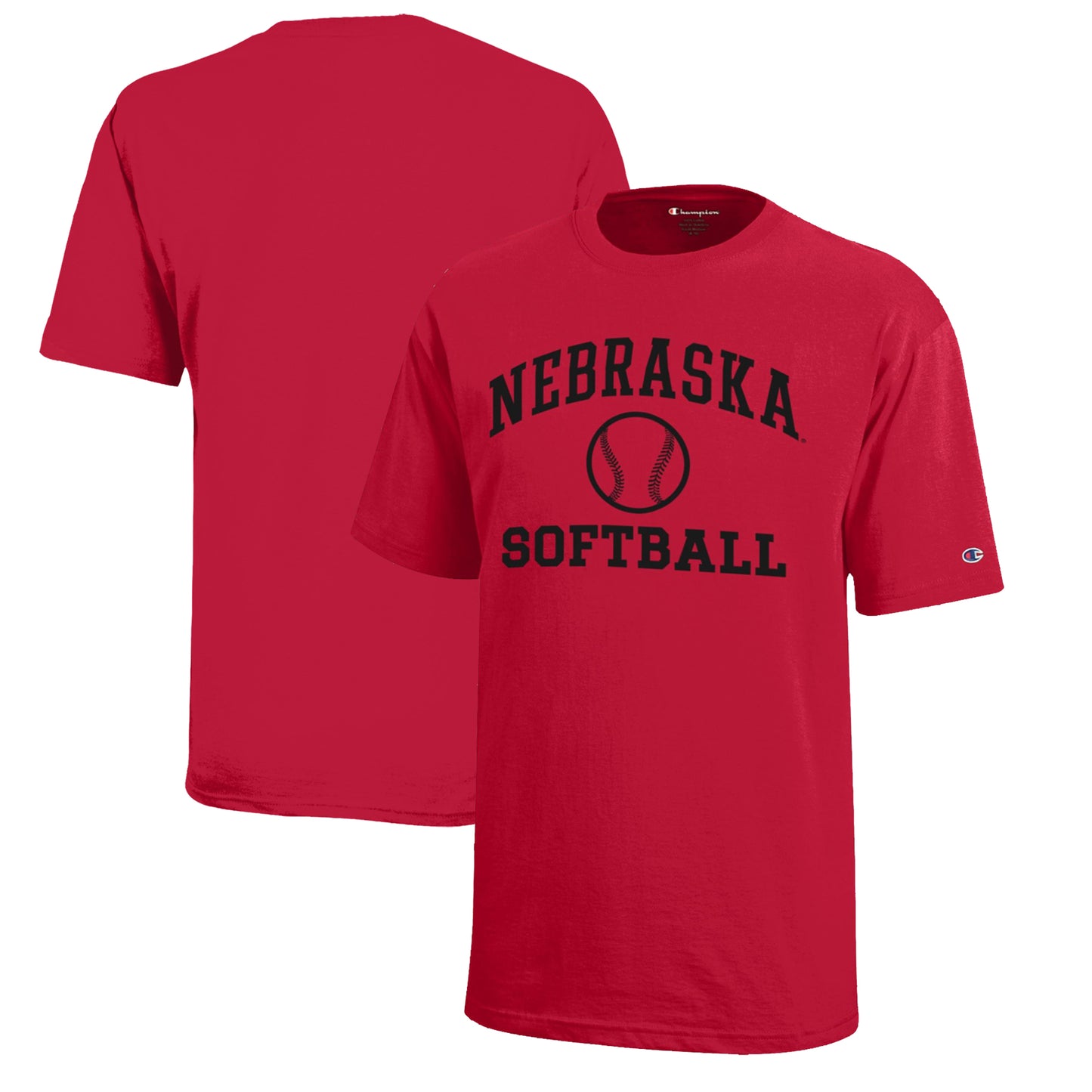 Youth Champion  Scarlet Nebraska Huskers Icon Logo Softball T-Shirt