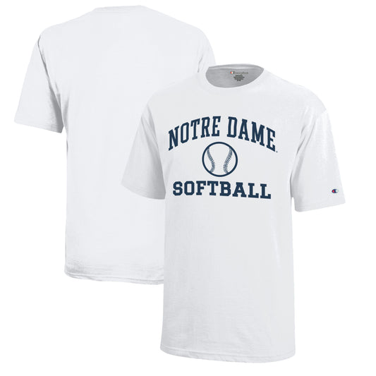 Youth Champion  White Notre Dame Fighting Irish Icon Logo Softball T-Shirt