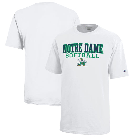 Youth Champion  White Notre Dame Fighting Irish Stacked Logo Softball T-Shirt