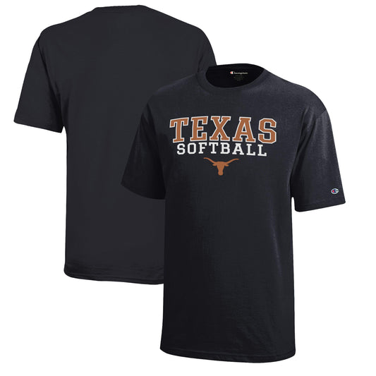 Youth Champion  Black Texas Longhorns Stacked Logo Softball T-Shirt