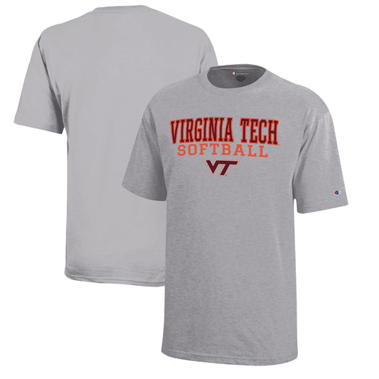 Youth Champion  Gray Virginia Tech Hokies Stacked Logo Softball T-Shirt