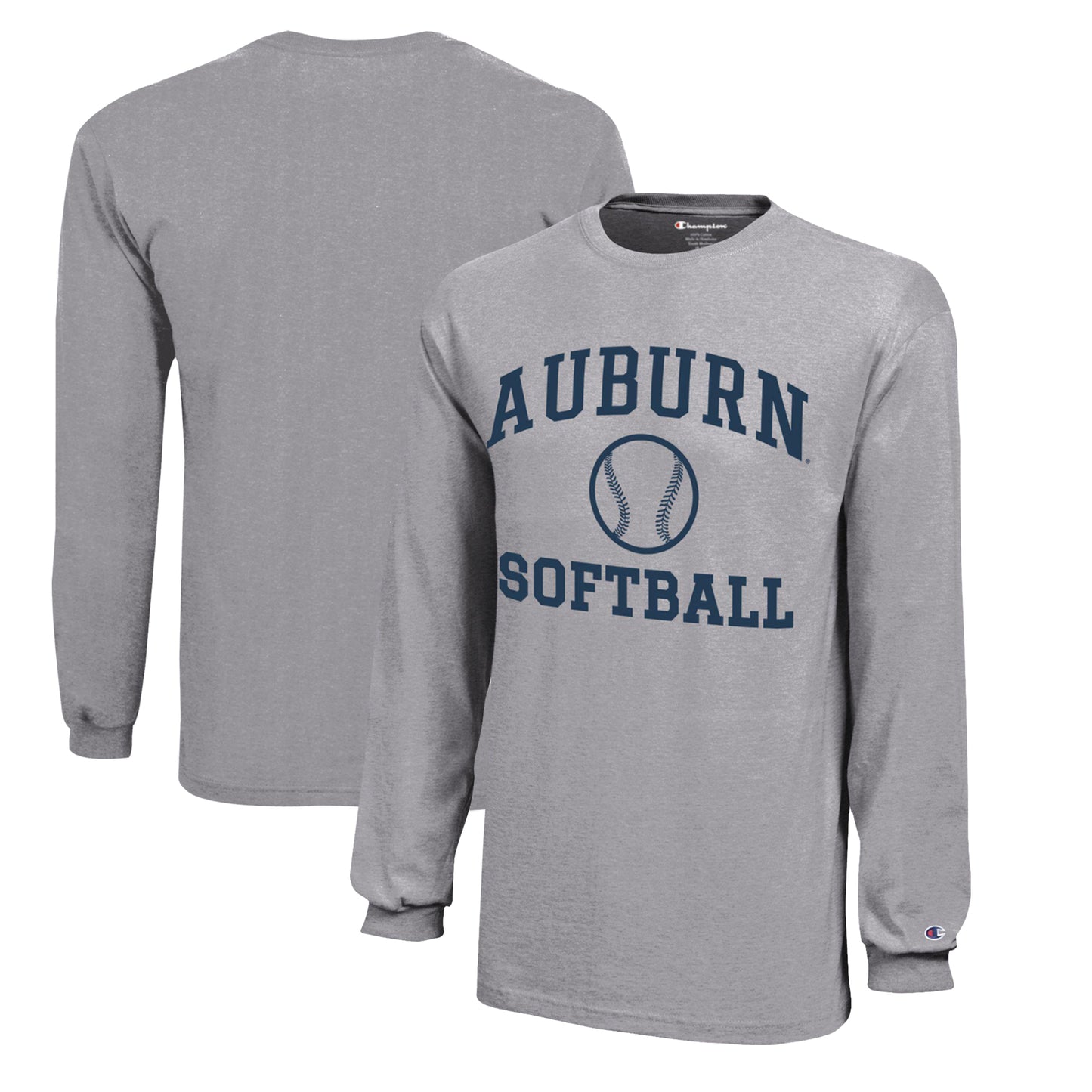 Youth Champion  Gray Auburn Tigers Icon Logo Long Sleeve Softball T-Shirt