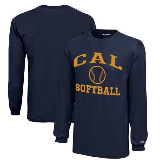 Youth Champion  Navy Cal Bears Icon Logo Long Sleeve Softball T-Shirt