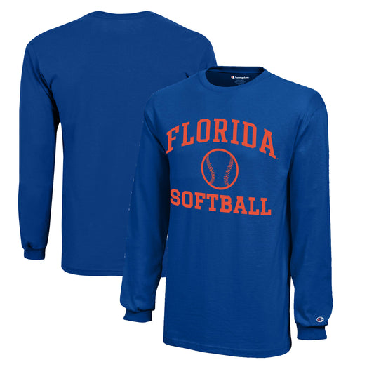 Youth Champion  Royal Florida Gators Icon Logo Long Sleeve Softball T-Shirt