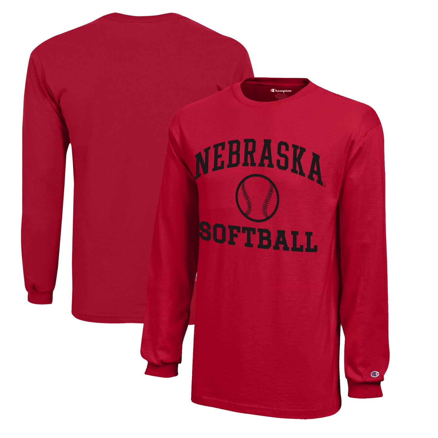 Youth Champion  Scarlet Nebraska Huskers Icon Logo Long Sleeve Softball T-Shirt