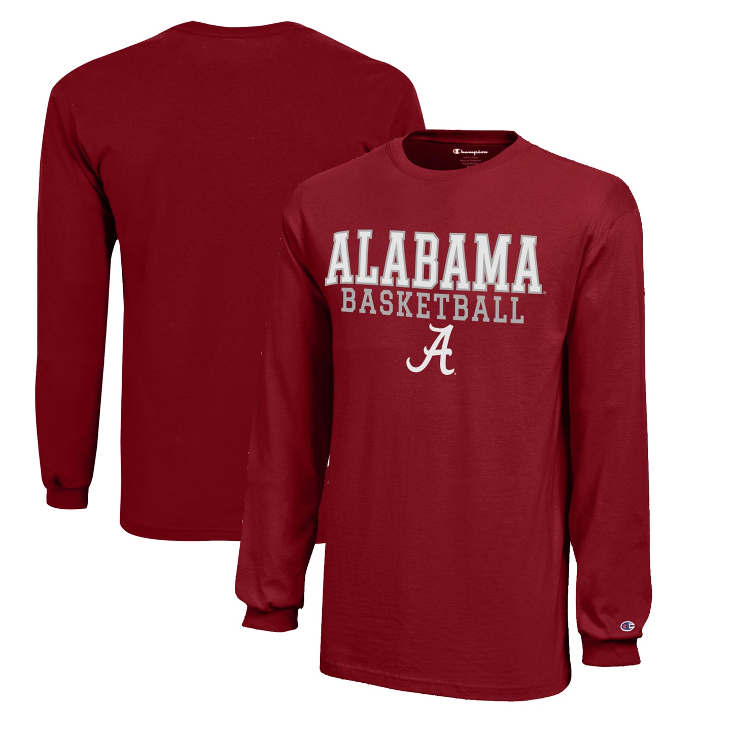 Youth Champion  Crimson Alabama Crimson Tide Stacked Logo Long Sleeve Basketball T-Shirt