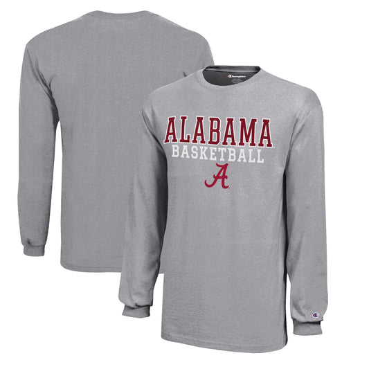 Youth Champion  Gray Alabama Crimson Tide Stacked Logo Long Sleeve Basketball T-Shirt