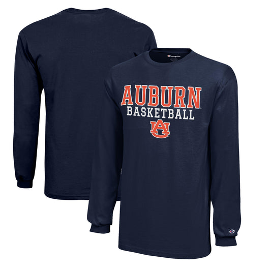 Youth Champion  Navy Auburn Tigers Stacked Logo Long Sleeve Basketball T-Shirt