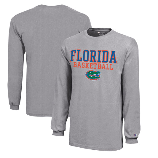 Youth Champion  Gray Florida Gators Stacked Logo Long Sleeve Basketball T-Shirt