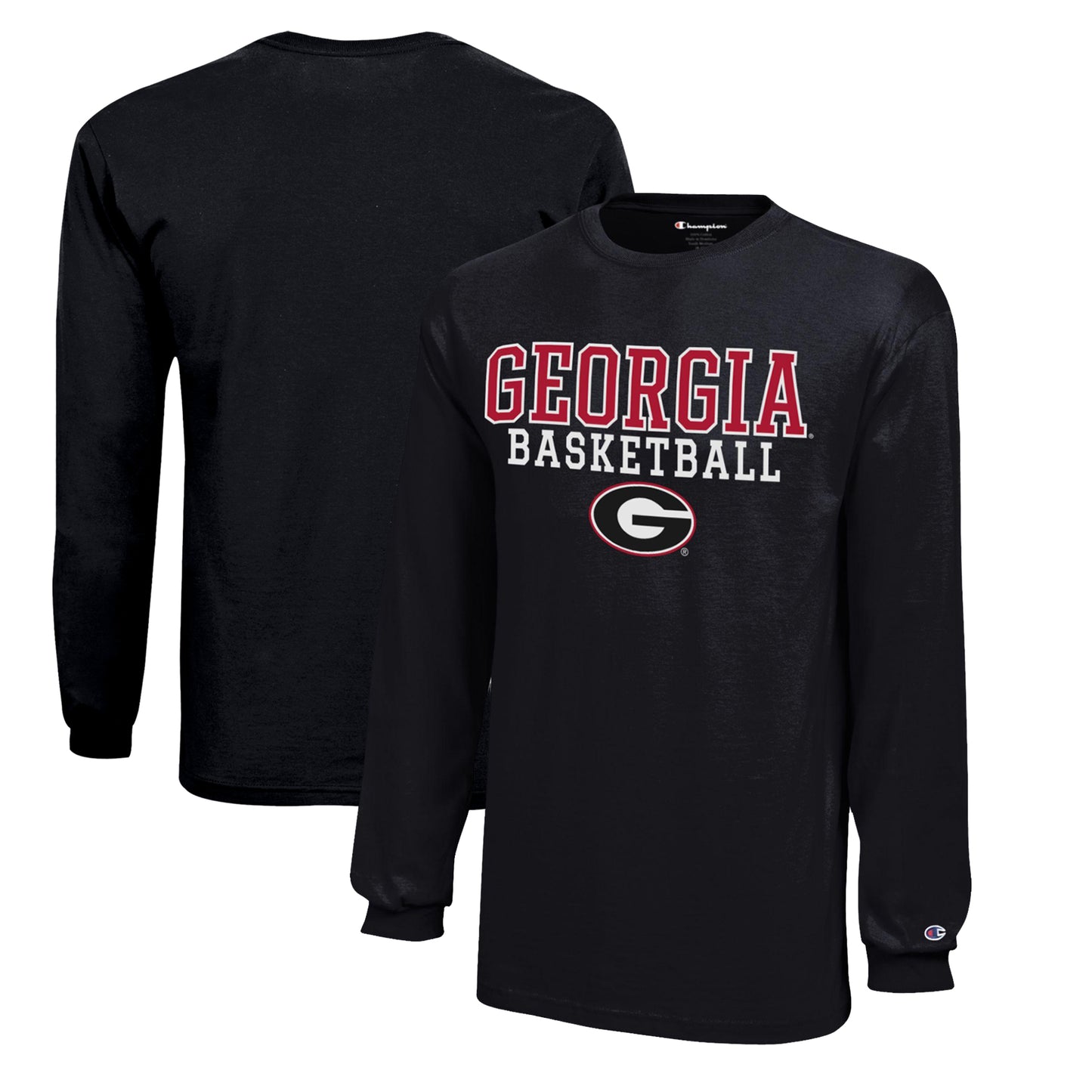 Youth Champion  Black Georgia Bulldogs Stacked Logo Long Sleeve Basketball T-Shirt
