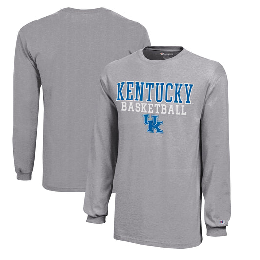 Youth Champion  Gray Kentucky Wildcats Stacked Logo Long Sleeve Basketball T-Shirt