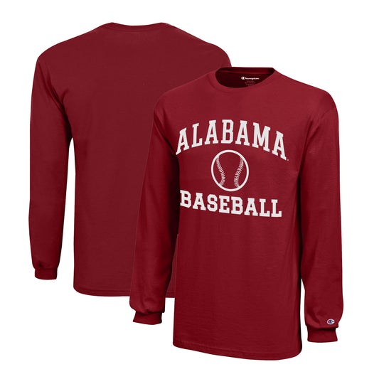 Youth Champion  Crimson Alabama Crimson Tide Icon Logo Long Sleeve Baseball T-Shirt