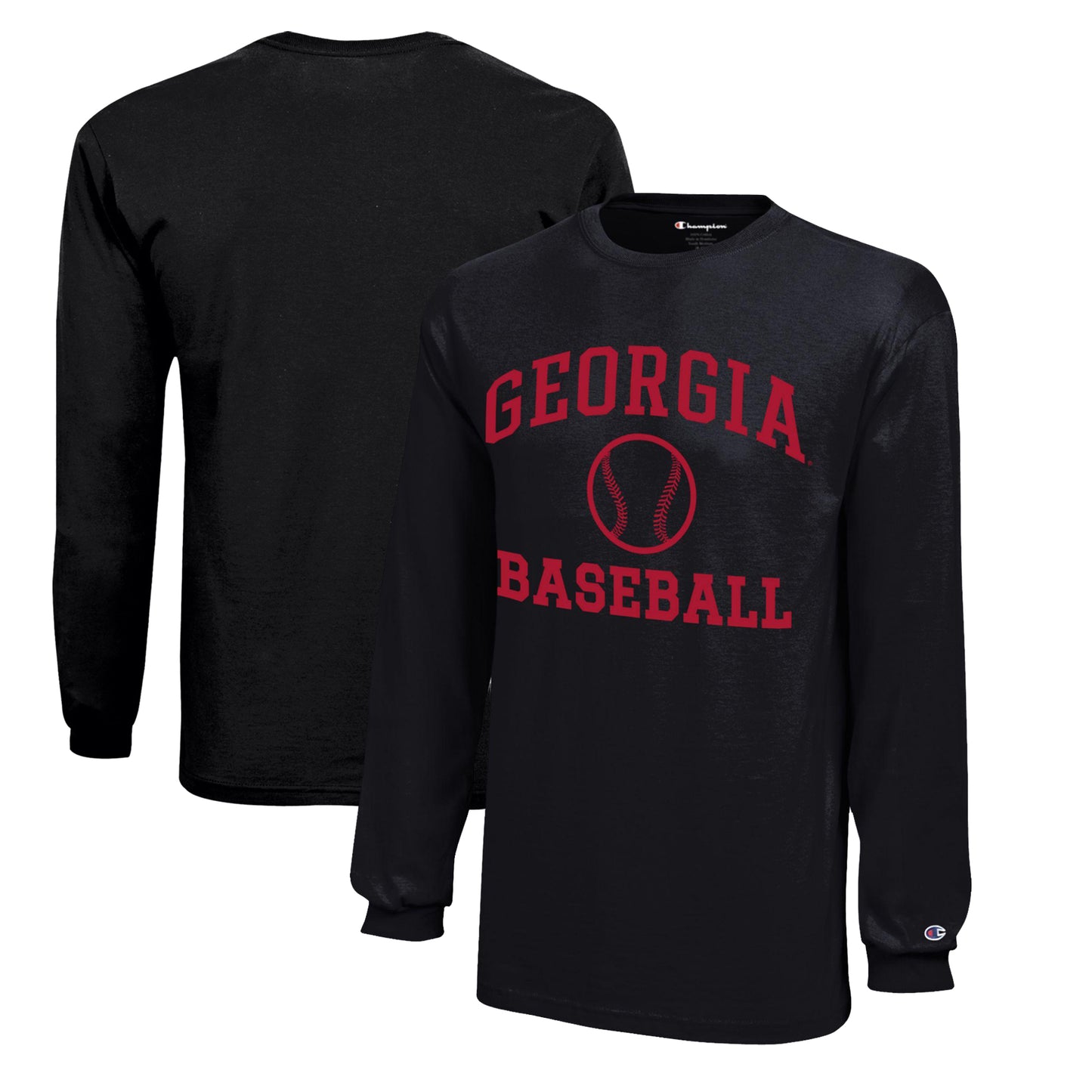 Youth Champion  Black Georgia Bulldogs Icon Logo Long Sleeve Baseball T-Shirt