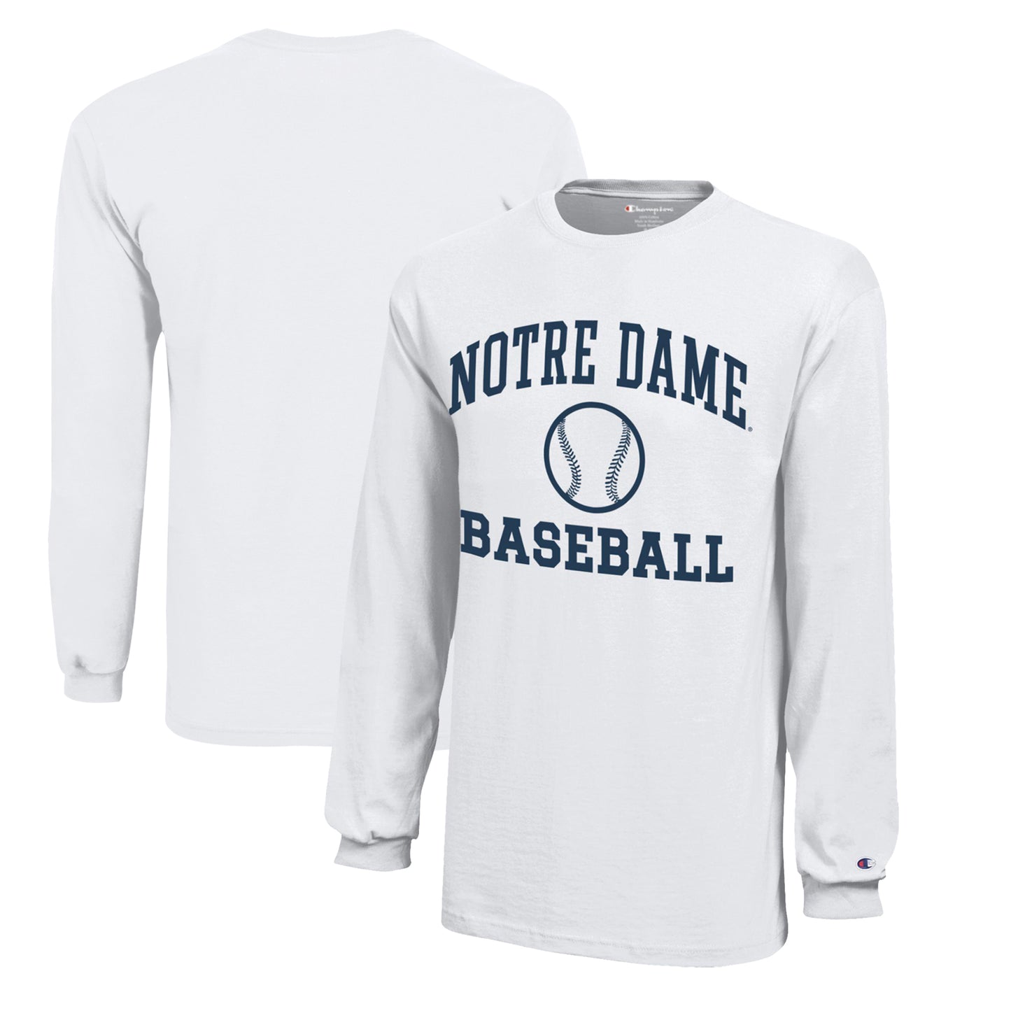 Youth Champion  White Notre Dame Fighting Irish Icon Logo Long Sleeve Baseball T-Shirt