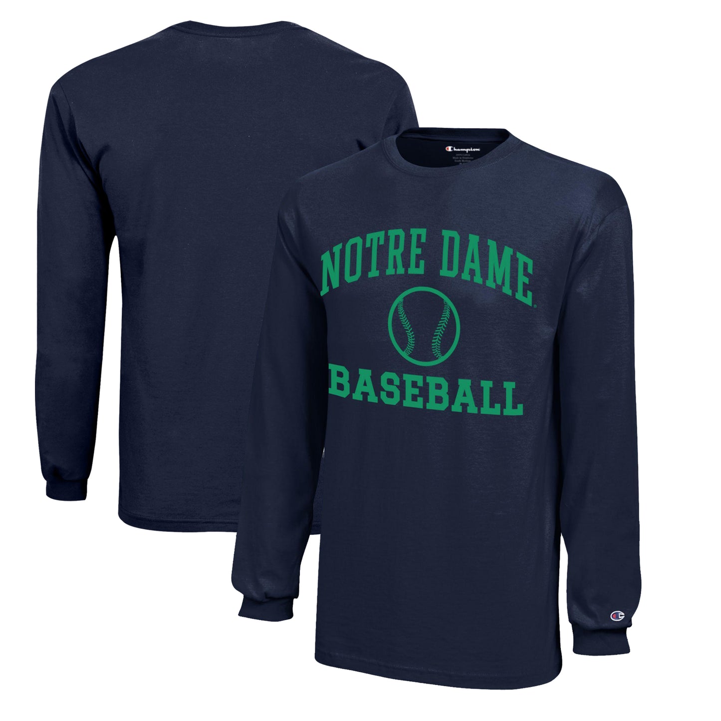 Youth Champion  Navy Notre Dame Fighting Irish Icon Logo Long Sleeve Baseball T-Shirt