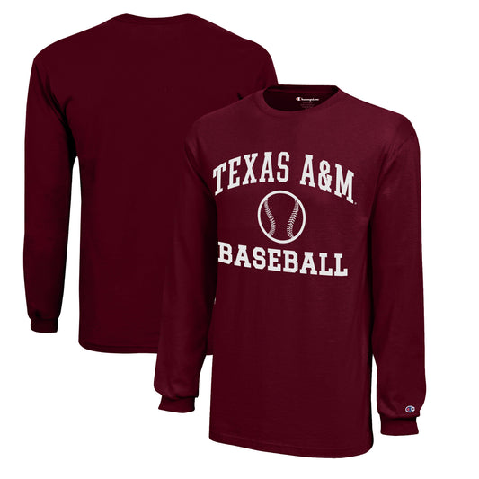 Youth Champion  Maroon Texas A&M Aggies Icon Logo Long Sleeve Baseball T-Shirt