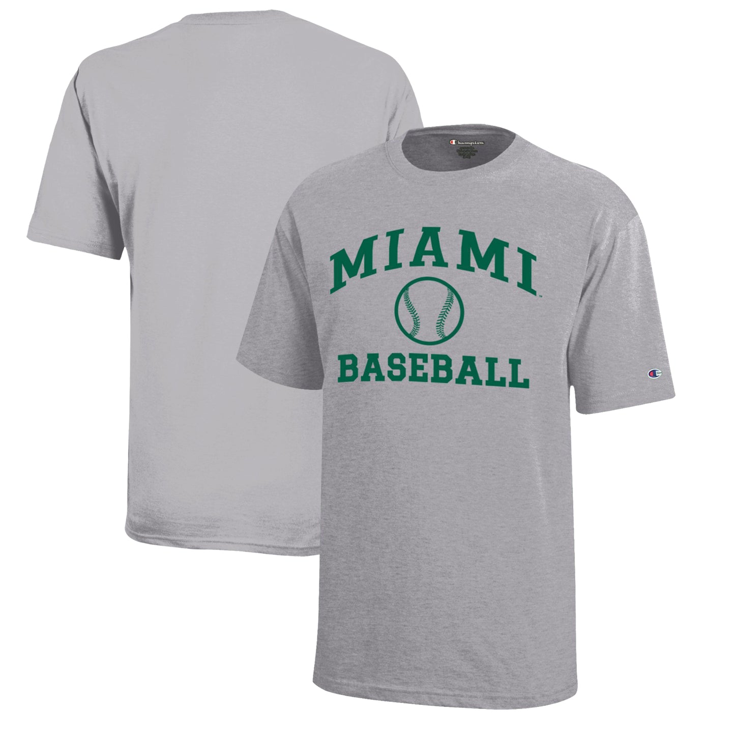 Youth Champion  Gray Miami Hurricanes Icon Logo Baseball T-Shirt