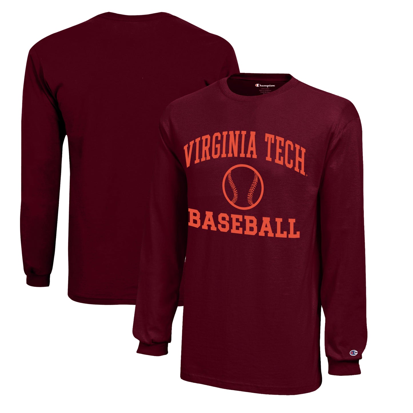 Youth Champion  Maroon Virginia Tech Hokies Icon Logo Long Sleeve Baseball T-Shirt