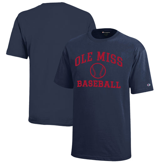 Youth Champion  Navy Ole Miss Rebels Icon Logo Baseball T-Shirt