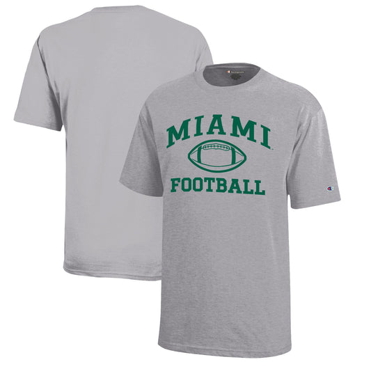 Youth Champion  Gray Miami Hurricanes Icon Logo Football T-Shirt