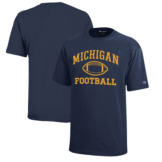 Youth Champion  Navy Michigan Wolverines Icon Logo Football T-Shirt