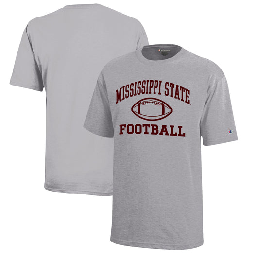 Youth Champion  Gray Mississippi State Bulldogs Icon Logo Football T-Shirt