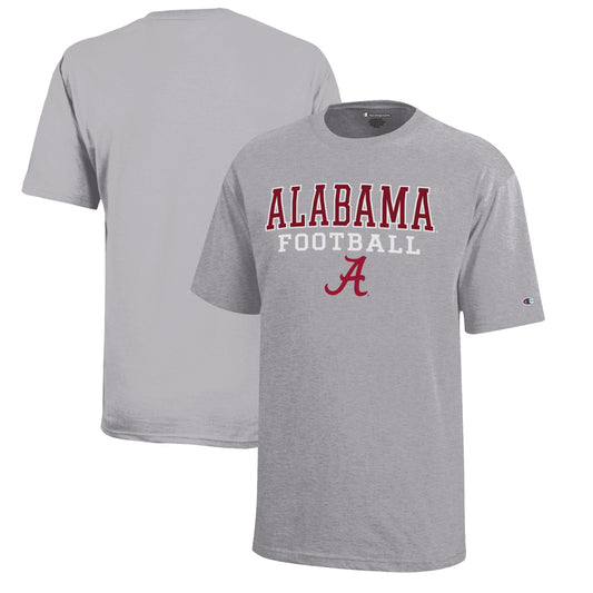 Youth Champion  Gray Alabama Crimson Tide Stacked Logo Football T-Shirt