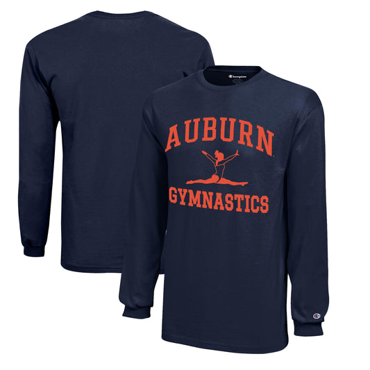 Youth Champion  Navy Auburn Tigers Icon Logo Long Sleeve Gymnastics T-Shirt