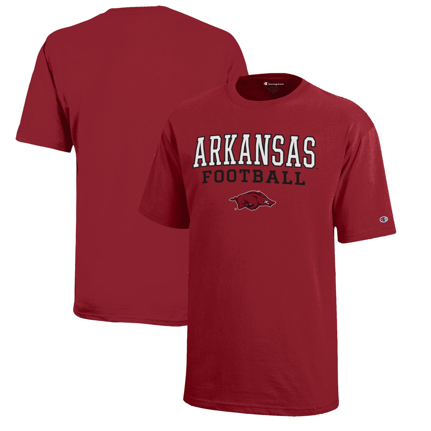 Youth Champion  Cardinal Arkansas Razorbacks Stacked Logo Football T-Shirt