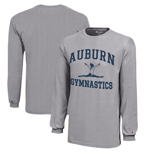 Youth Champion  Gray Auburn Tigers Icon Logo Long Sleeve Gymnastics T-Shirt