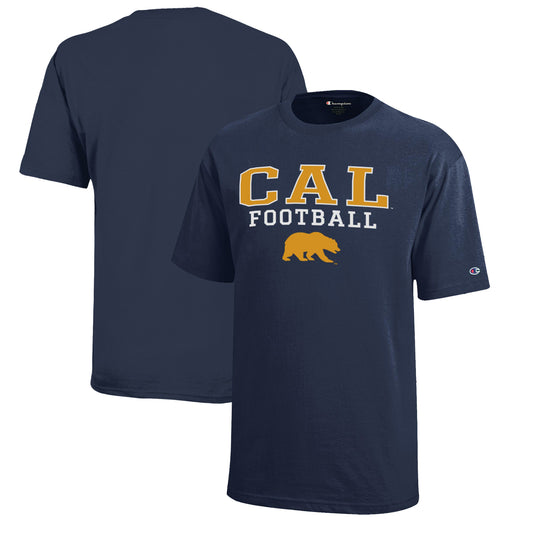 Youth Champion  Navy Cal Bears Stacked Logo Football T-Shirt