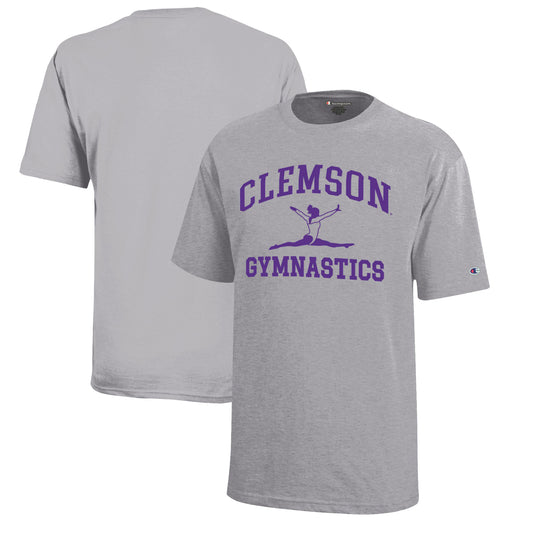 Youth Champion  Gray Clemson Tigers Icon Logo Gymnastics T-Shirt