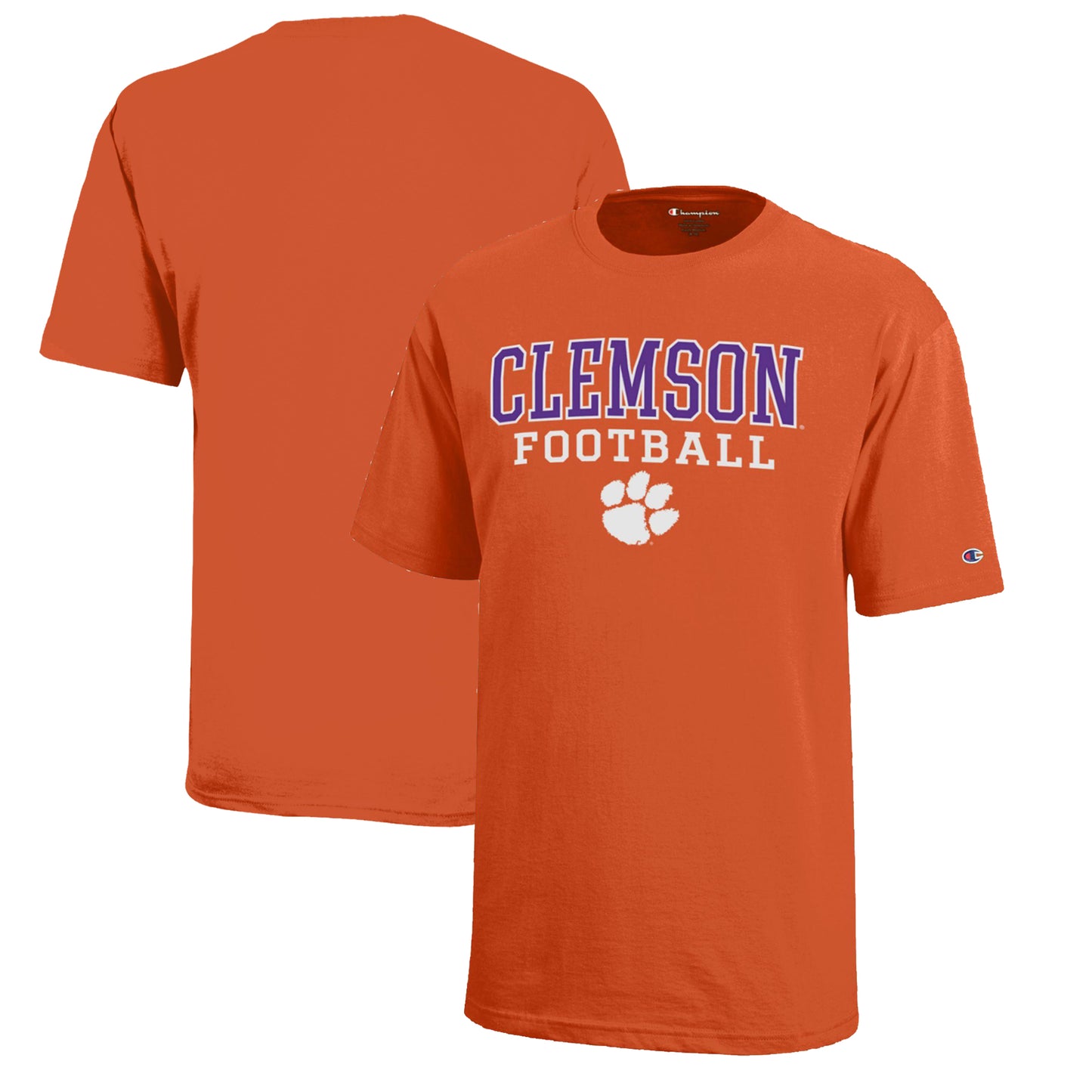 Youth Champion  Orange Clemson Tigers Stacked Logo Football T-Shirt