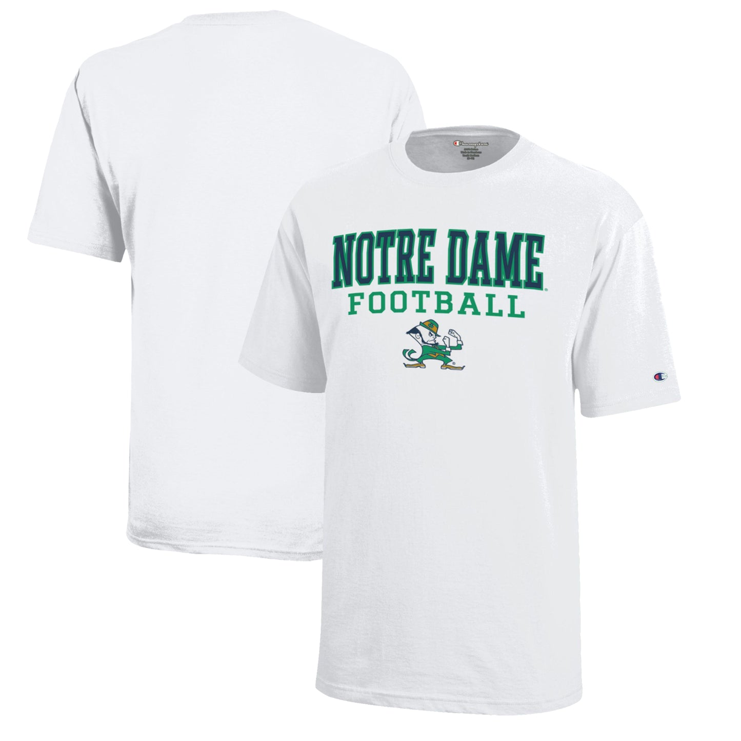 Youth Champion  White Notre Dame Fighting Irish Stacked Logo Football T-Shirt