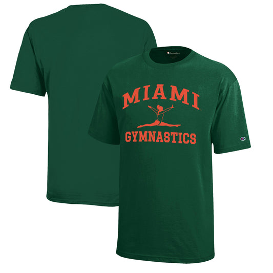 Youth Champion  Green Miami Hurricanes Icon Logo Gymnastics T-Shirt