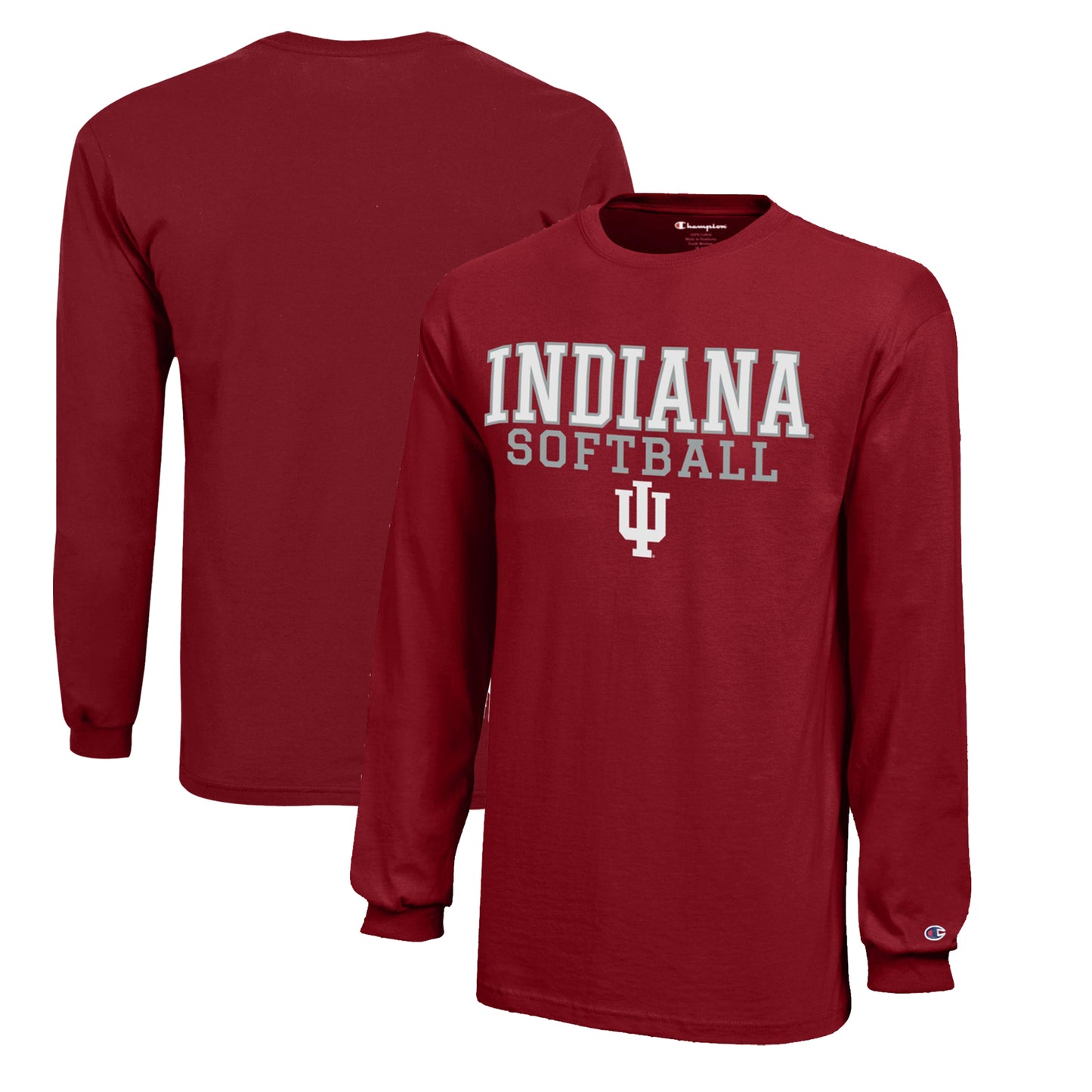 Youth Champion  Crimson Indiana Hoosiers Stacked Logo Long Sleeve Softball T-Shirt